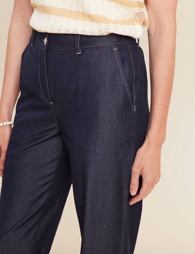 Pantalon large taille haute denim stone femme
