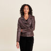 Veste esprit motard zipp&eacute;e marron fonc&eacute; femme