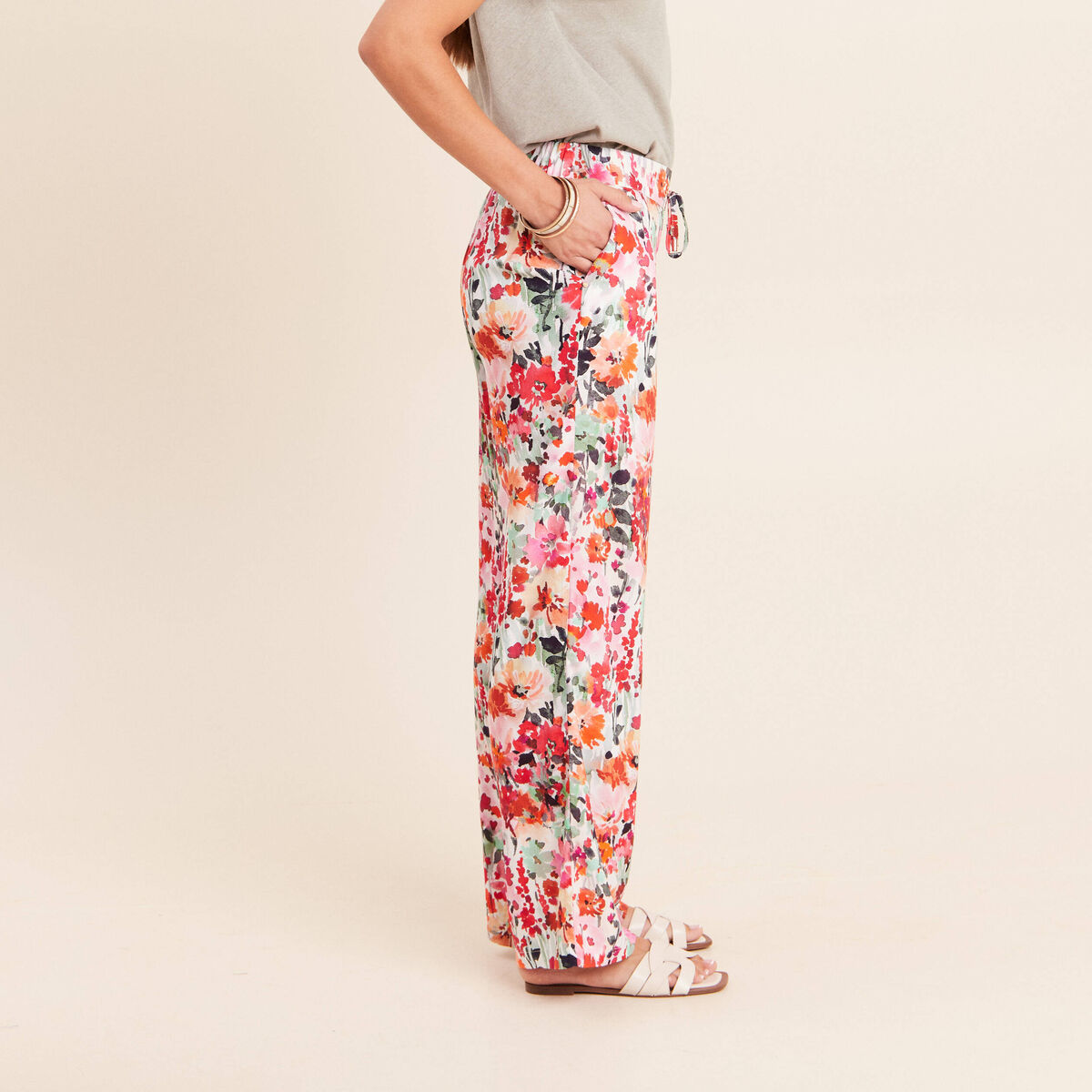 Pantalon large taille standard multicolore femme