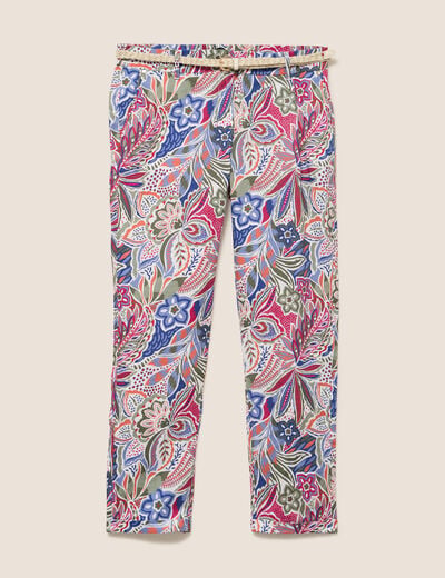 Pantalon coupe chino en lin mauve femme