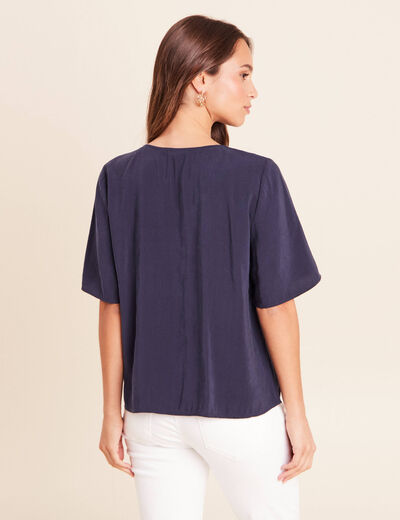 Blouse ample col v manches courtes bleu marine femme