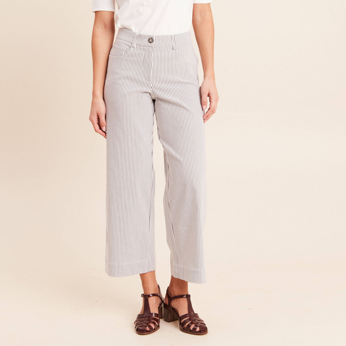 Pantalon large taille haute bleu femme