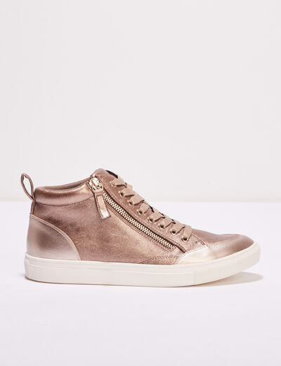 Baskets montantes métallisées rose clair femme