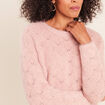 Pull ajour&eacute; col rond vieux rose femme