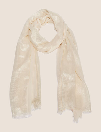 Foulard brillant &agrave; franges ecru femme