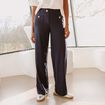 Pantalon coupe droite taille haute bleu fonc&eacute; femme