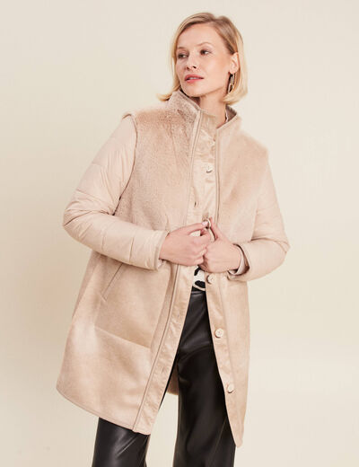 Manteau long su&eacute;dine sable femme