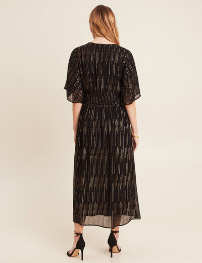 Robe longue évasée couleur or femme