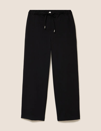 Pantalon fluide large taille haute noir femme