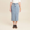 Jupe longue droite taille haute en jean denim double stone femme