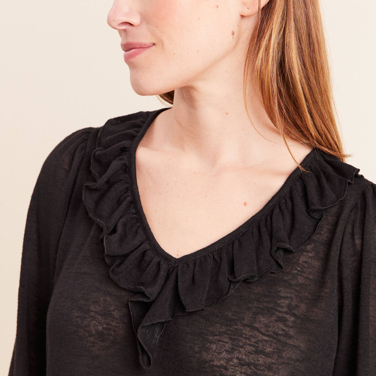 Blouse col v manches longues noir femme