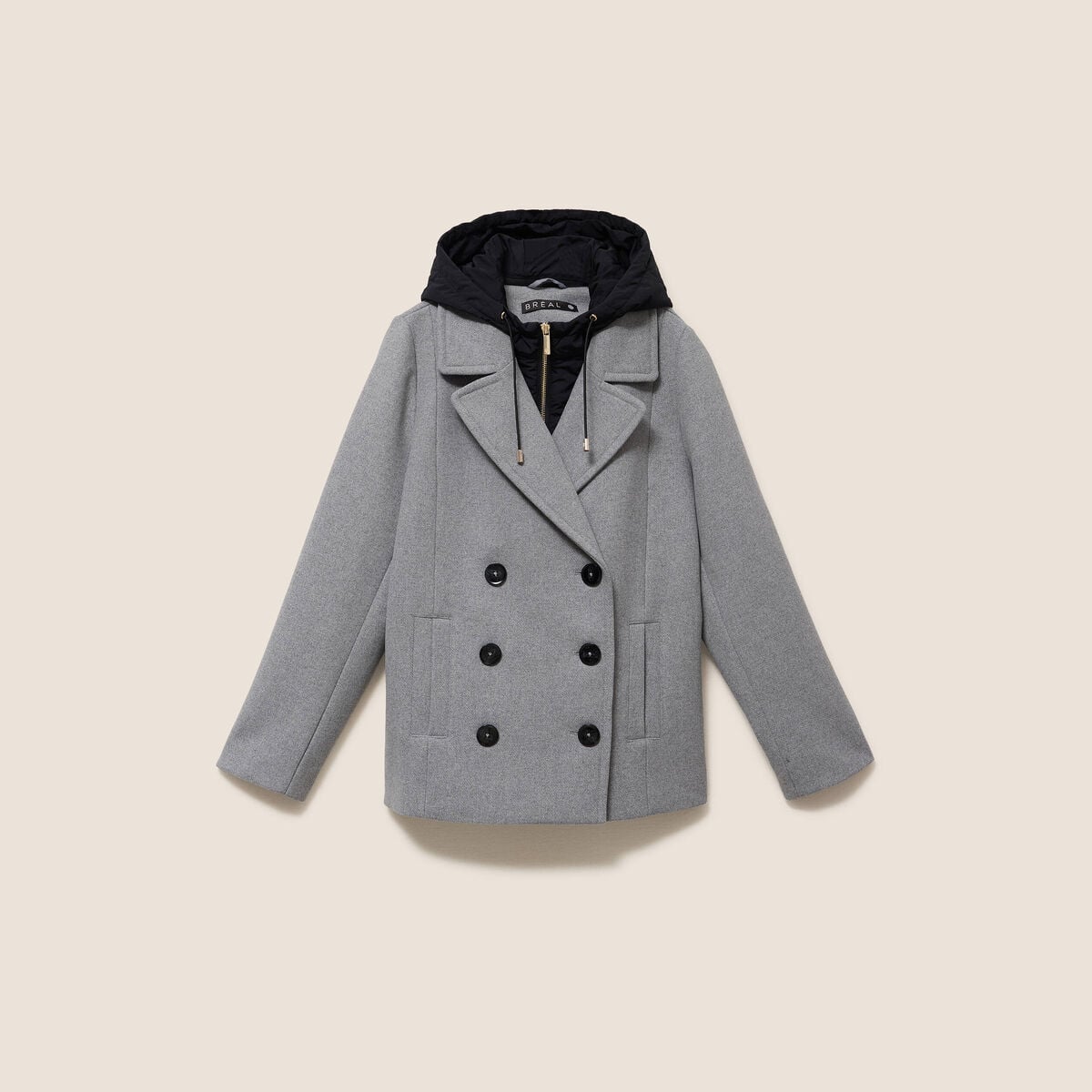Caban doubl&eacute; avec capuche gris clair femme