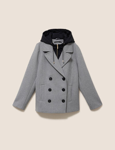 Caban doubl&eacute; avec capuche gris clair femme