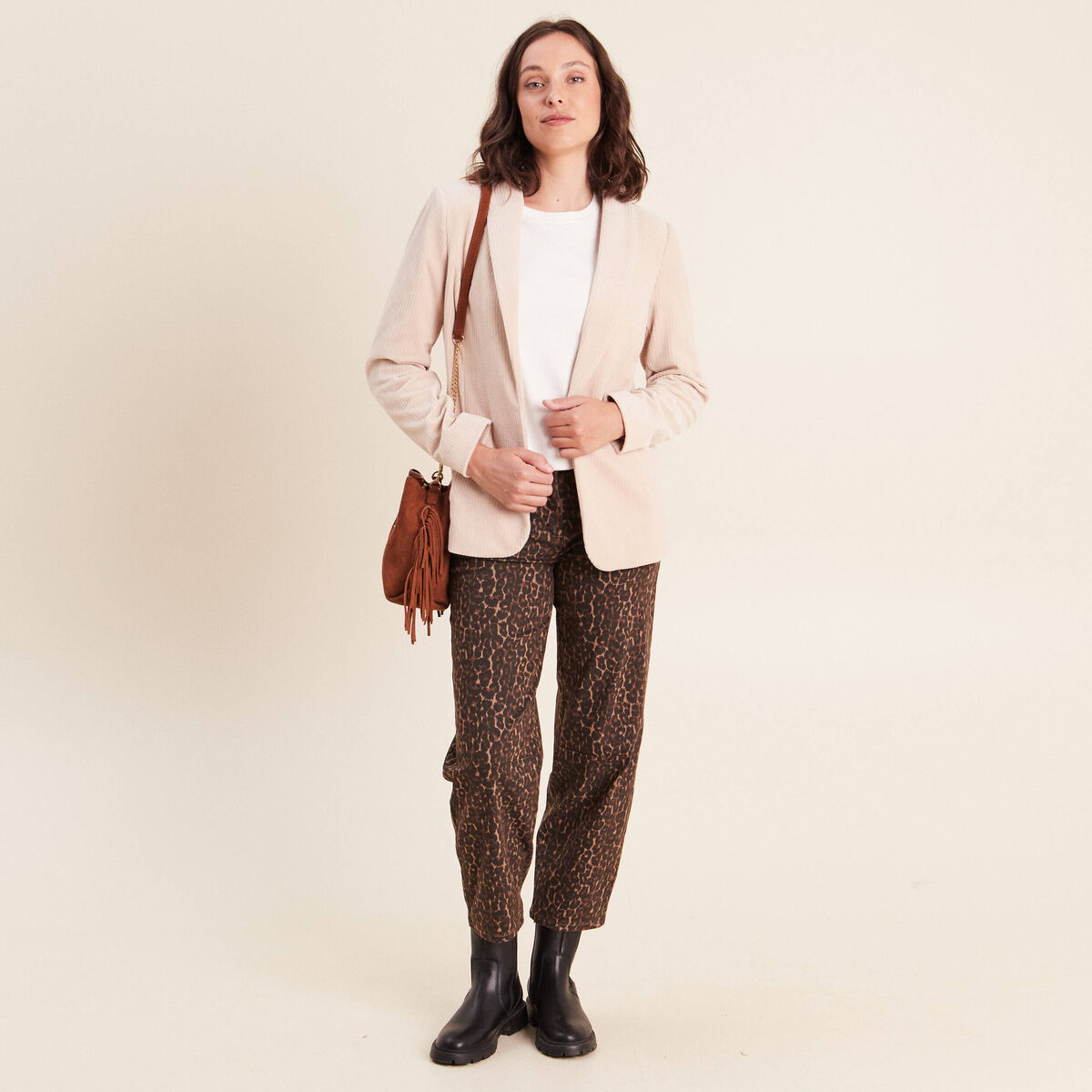 Veste tailleur velours sable femme