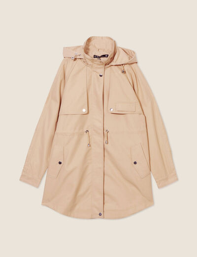 Parka déperlante cintrée à capuche beige femme