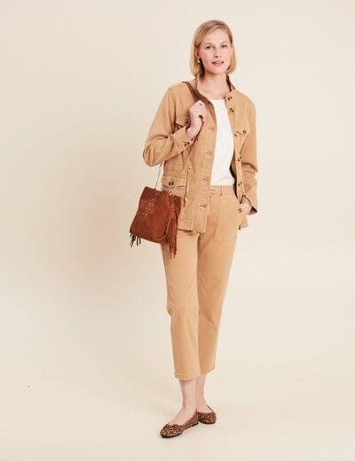 Veste boutonnée en jean marron clair femme