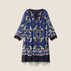 Robe courte &eacute;vas&eacute;e col tunisien bleu femme