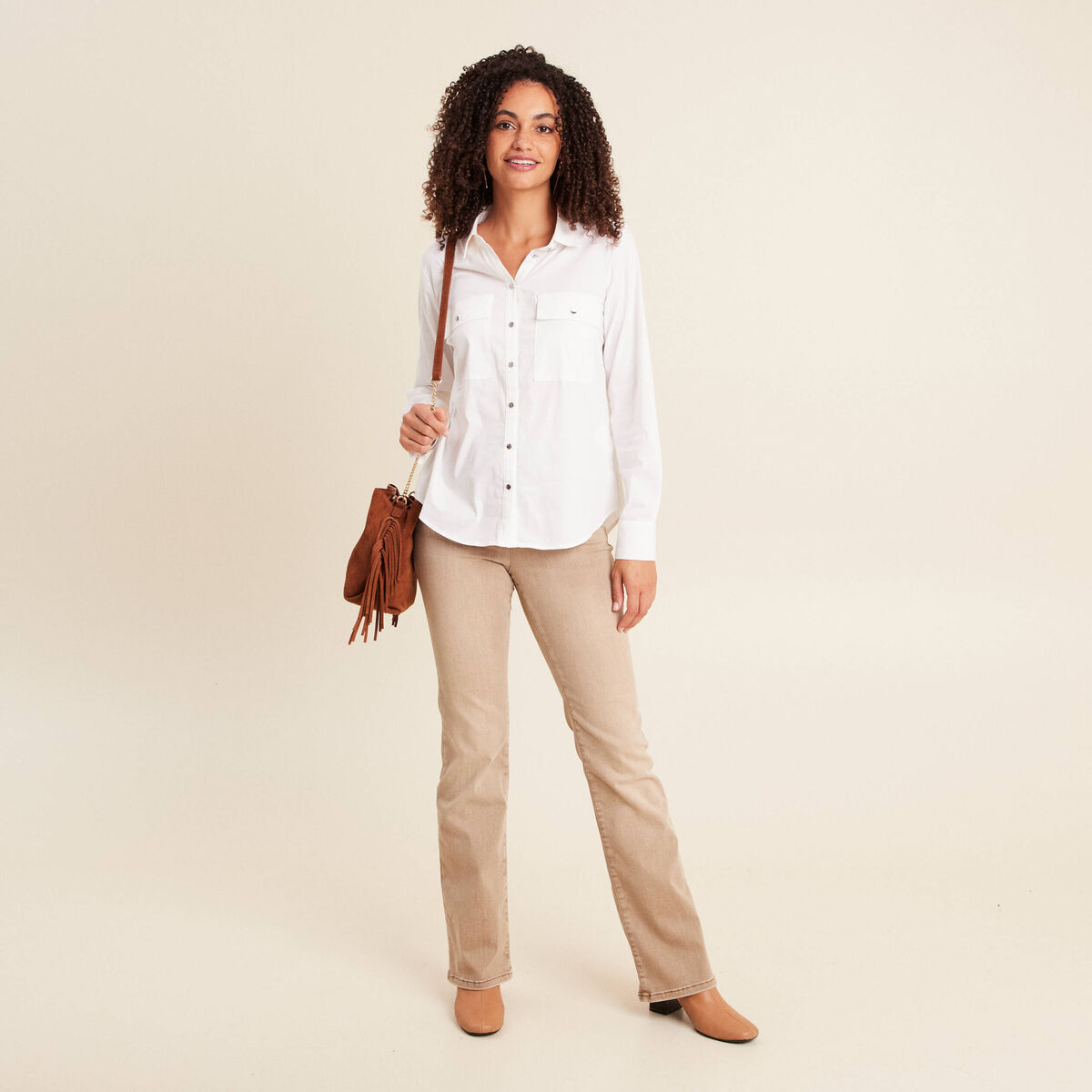 Jean magique L'Unique coupe bootcut denim beige femme
