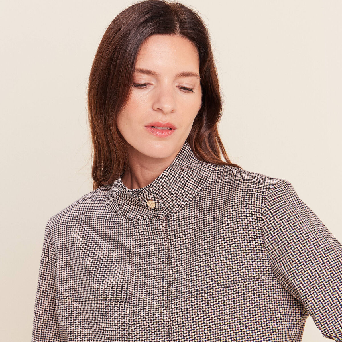Veste col montant doubl&eacute;e marron femme