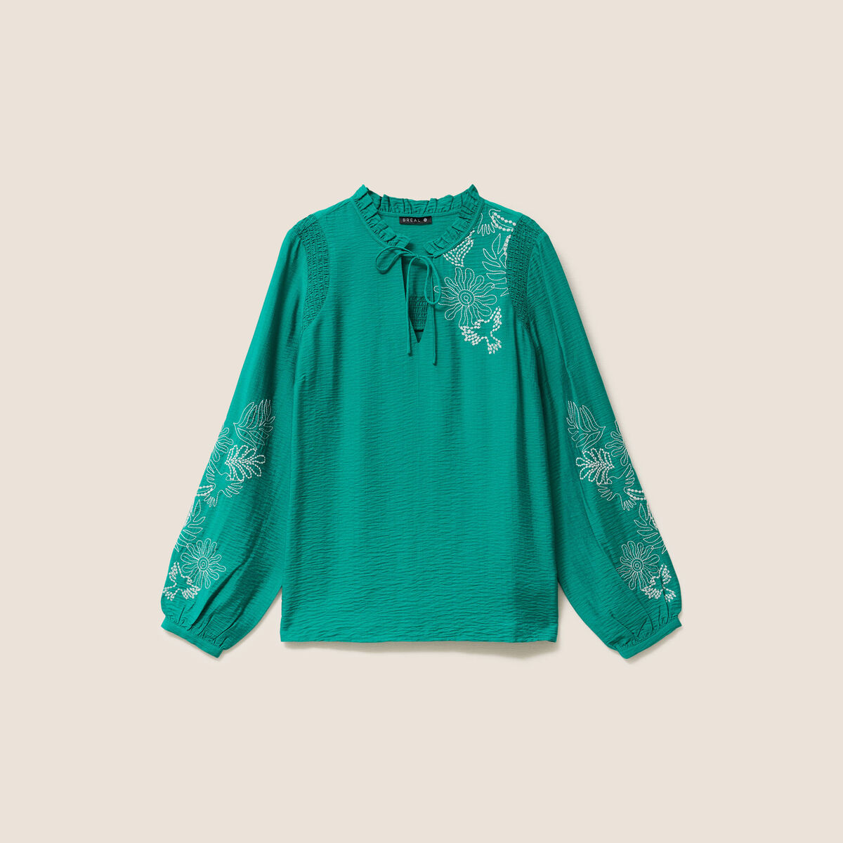 Blouse fluide col avec lien vert menthe femme