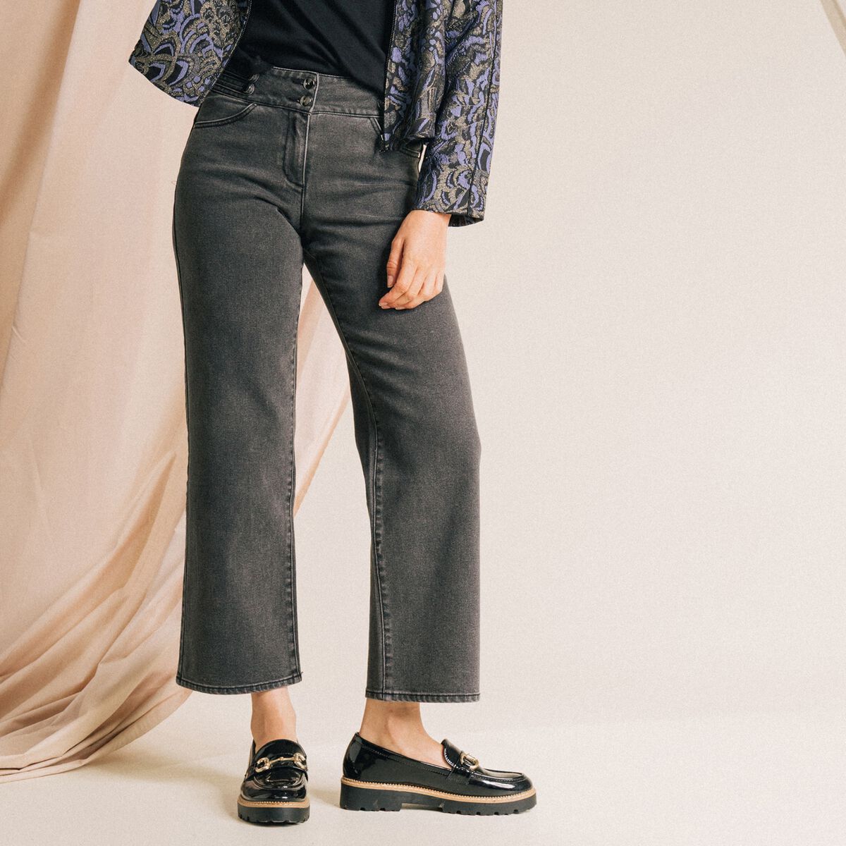Jean large 7/8&egrave;me denim gris femme