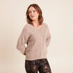 Pull col V manches longues taupe femme