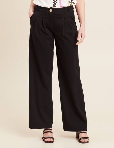 Pantalon large taille haute noir femme