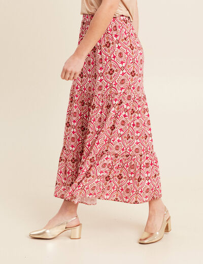 Jupe midi droite fluide rose femme