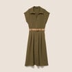 Robe patineuse 3/4 col chemise vert kaki femme