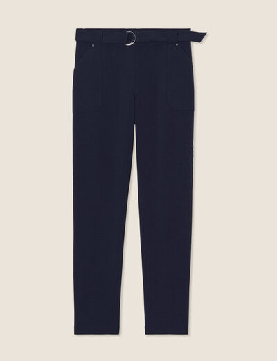 Pantalon flou ceinturé bleu foncé femme