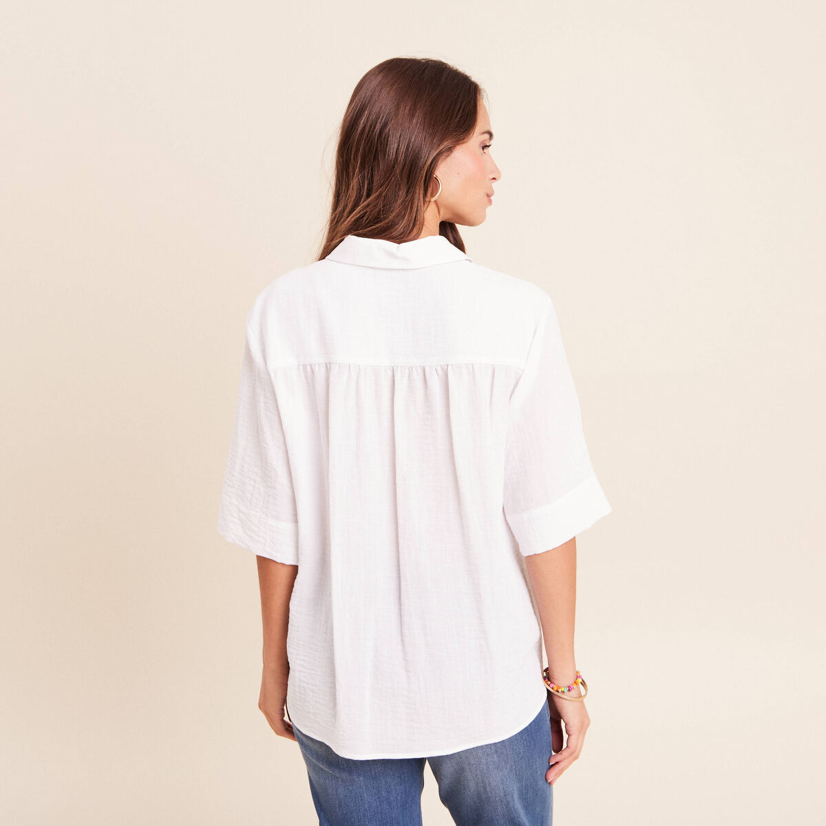Chemise ample manches 3/4 col chemise blanc femme