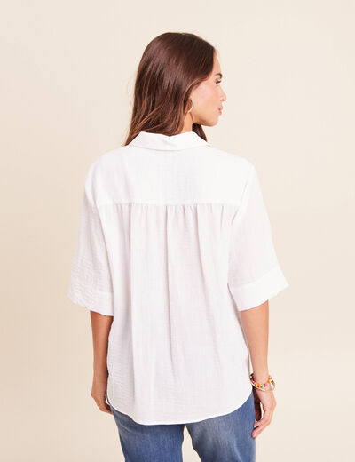 Chemise ample manches 3/4 col chemise blanc femme
