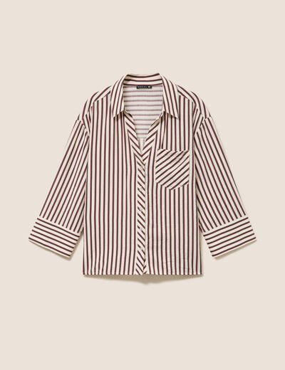 Chemise ample manches 3/4 marron femme