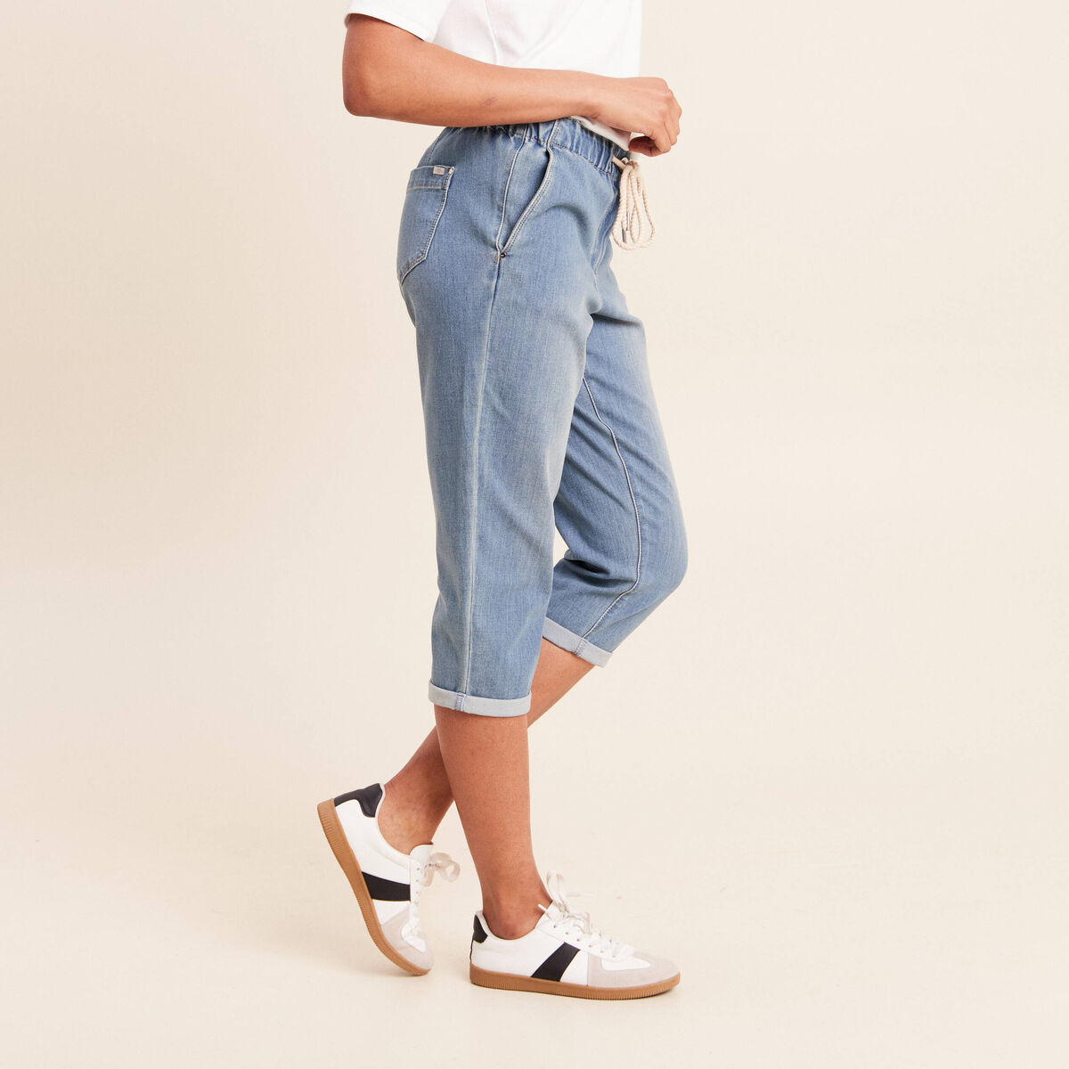 Pantacourt coupe mom denim double stone femme