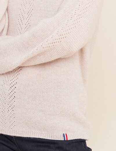 Pull droit col rond manches longues beige femme