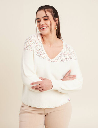 Pull confectionné en France ecru femme