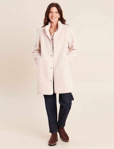 Manteau bouclette doubl&eacute; manches longues ivoire femme