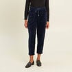 Pantalon coupe mom en velours bleu femme