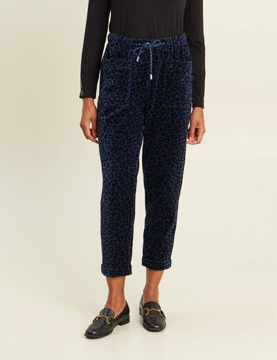 Pantalon coupe mom en velours bleu femme