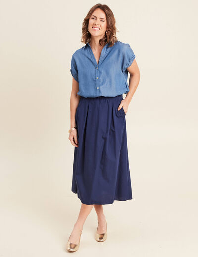 Jupe longue évasée bleu foncé femme