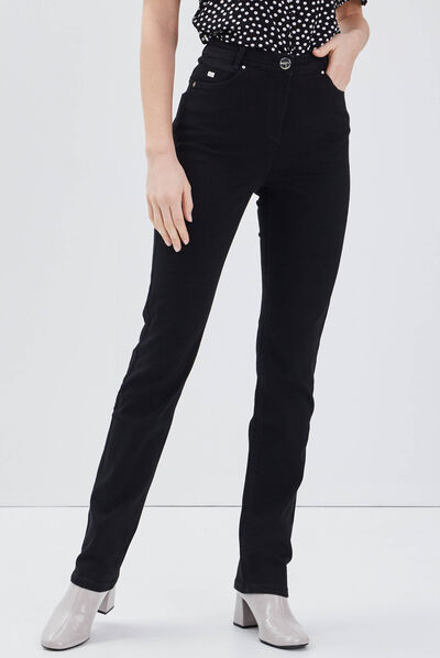 Pantalon large taille haute noir femme