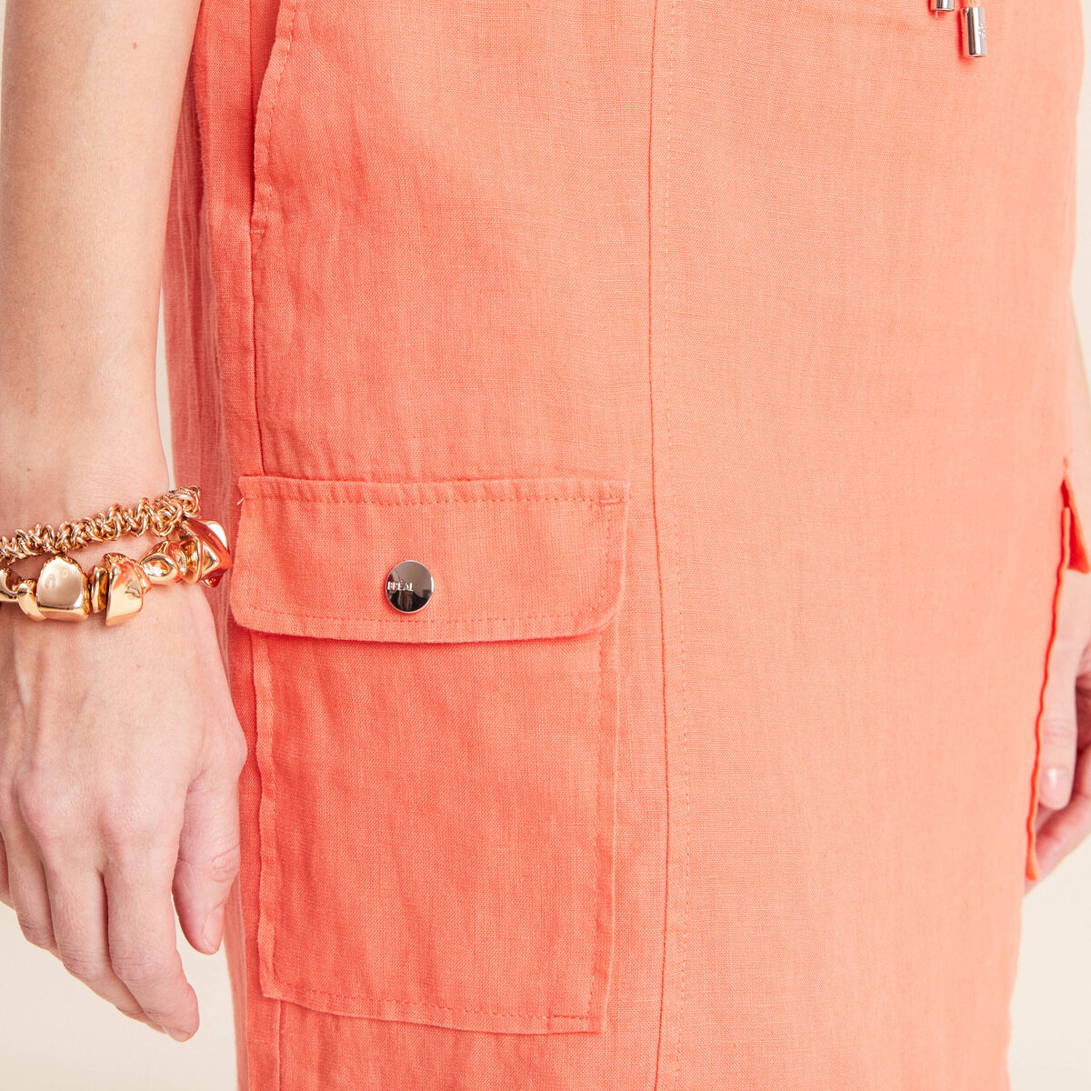 Jupe standard aspect lin orange fluo femme