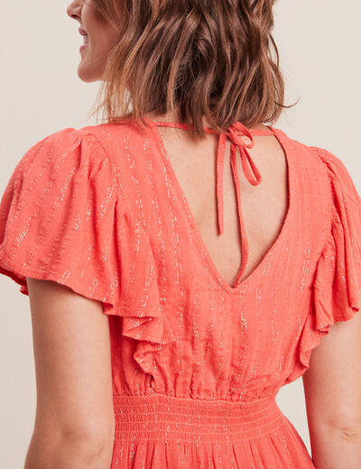 Robe droite fluide smockée orange clair femme