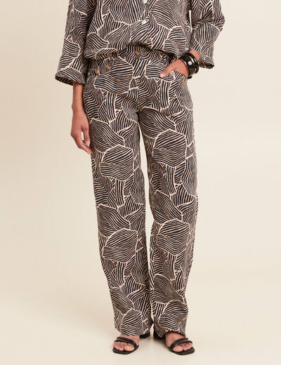 Pantalon flou taille haute noir femme