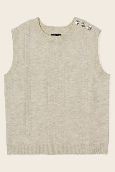 Pull sans manches beige femme