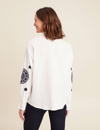 chemise en coton brodée manches longues ecru femme