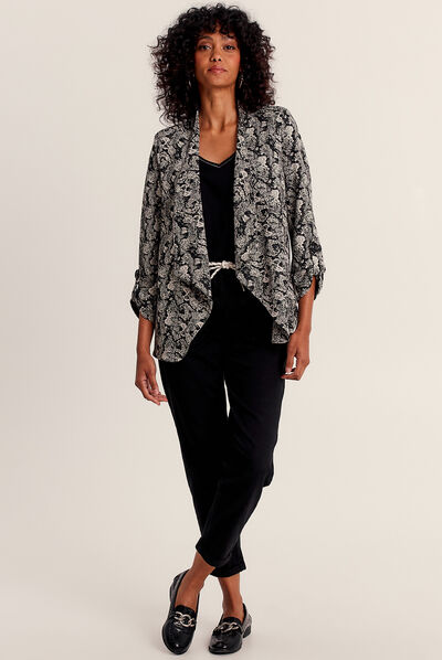 Veste droite col cascade noir femme