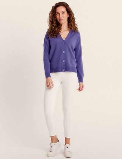Gilet manches longues col en V violet femme