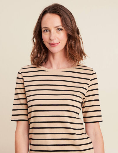 T-shirt col rond marron clair femme