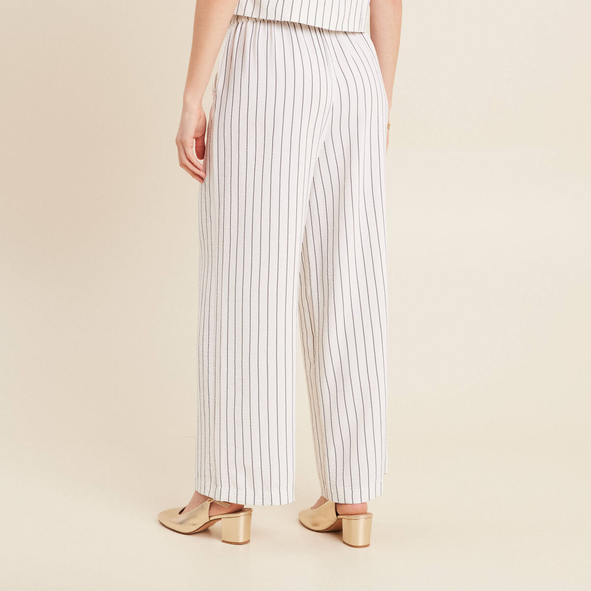 Pantalon large taille haute gris foncé femme
